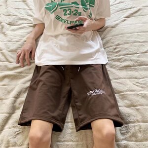 夏季复古串标拼接运动裤男潮牌街头宽松阔腿休闲百搭短裤E68P27