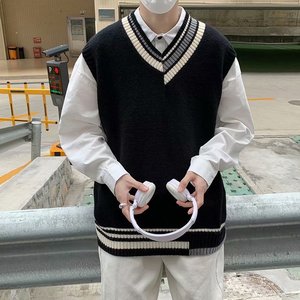 2023新款V领针织衫男生韩版休闲百搭学院风无袖坎肩背心M02P28图片