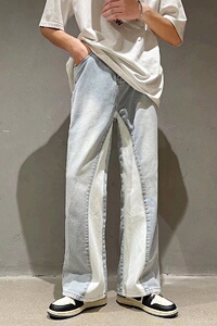 港风潮牌渐变hiphop拖地垂感牛仔裤男ins宽松牛仔长裤NJ05P43图片