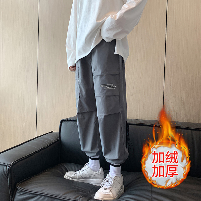 暗黑系工装裤男嘻哈潮机能束脚加绒九分裤K2081P38,男装休闲裤,星座1116-2