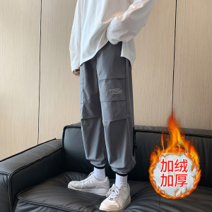 暗黑系工装裤男嘻哈潮机能束脚加绒九分裤K2081P38