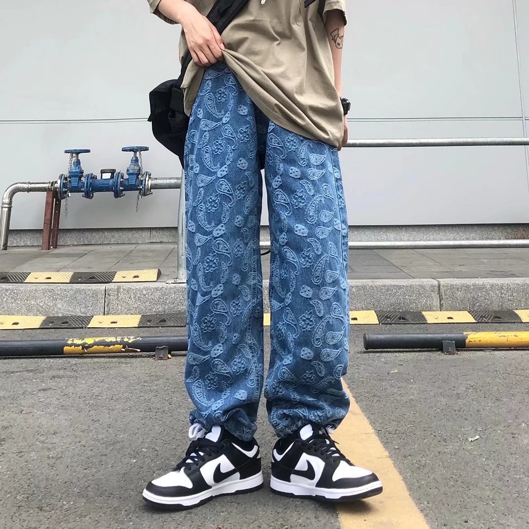 春秋vibe风高街腰果花牛仔裤男直筒宽松老爹裤NZ6018P45图片