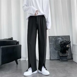 西装阔腿裤男高腰垂感直筒休闲裤拖地开叉喇叭裤子K059P38图片