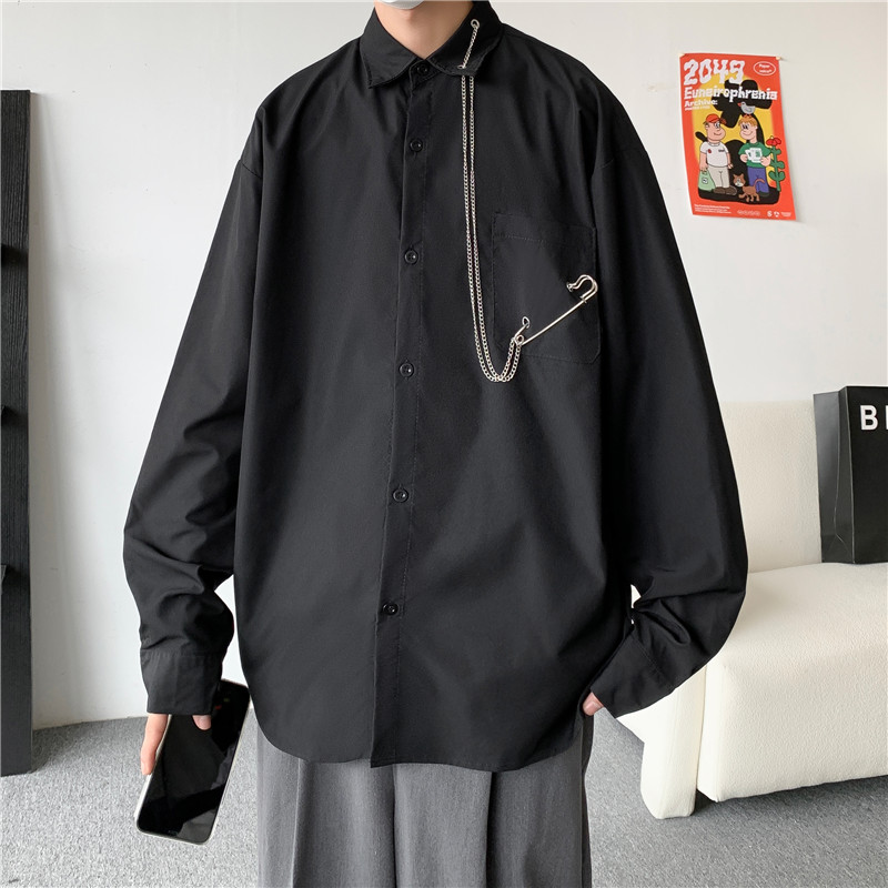 男秋冬新款带项链纯色衬衫C038P32图片