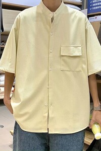 短袖衬衫男潮流ins港风夏学生帅气工装衬衣五分袖休闲上衣C331P30图片