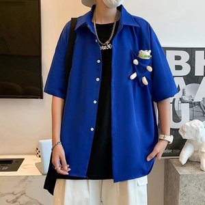 小熊短袖衬衫男夏季潮高街宽松潮牌情侣休闲五分袖衬衣C1105P35图片