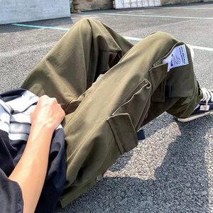 工装裤男士潮牌宽松束脚裤休闲百搭2022年新款口袋贴标A704P38