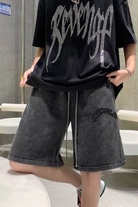 2022夏季牛仔直筒做旧休闲短裤男宽松情侣百搭工装五分裤D110P42图片