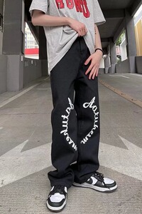 直脚夏季简约原宿拉链牛仔裤水洗青春流行男百搭中腰NG099P38图片