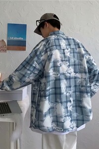 扎染格子衬衫男长袖春秋季vintage外套JC930P33图片