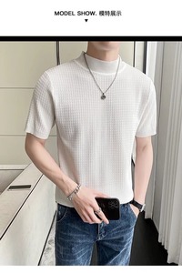 夏季纯色冰丝T恤男士潮流宽松休闲薄款透气五分袖Y2209P43图片