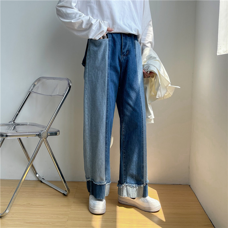 男秋冬新款蓝色拼接立体口袋牛仔裤N945P45图片