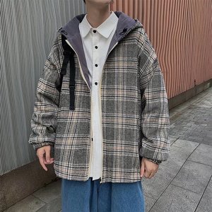 秋格子双面穿外套男连帽夹克外套W55P75图片