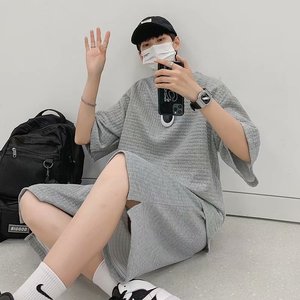 男夏季休闲套装纯色运动短裤短袖一套TZ01图片