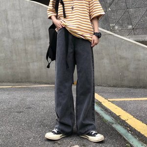 新款高街vibe风水洗黑色牛仔裤直筒拖地阔腿裤N975P45图片