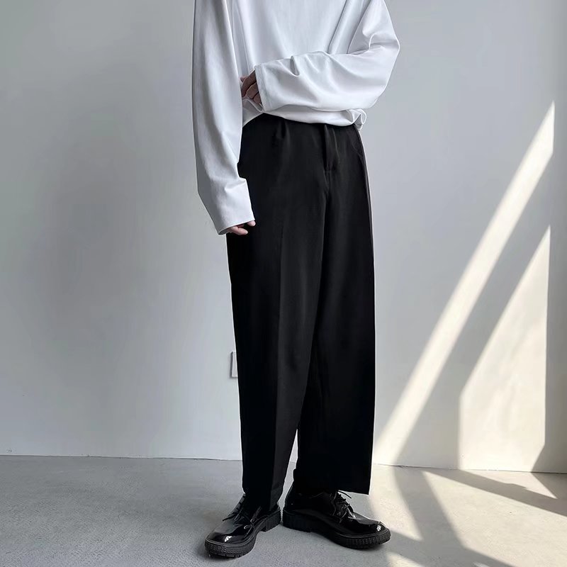 欧美高街男ins潮夏季高级感痞帅休闲长裤垂感直筒阔腿裤K442P35图片