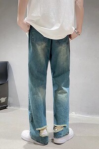青少年牛仔裤男男高街ins潮痞帅气休闲裤宽松长裤N9005P42图片