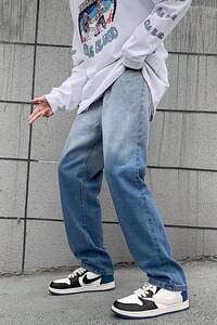 渐变牛仔裤男夏季复古高街ins潮牌阔腿裤子宽松直筒裤K9001P35图片