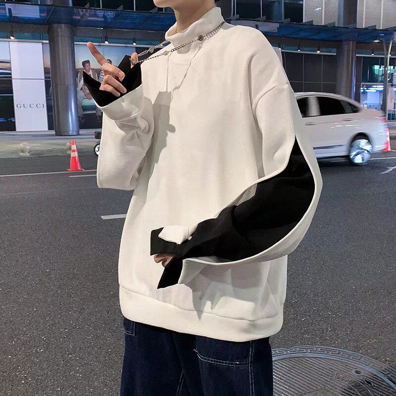 男秋冬半高领卫衣长袖拼色W505P35图片