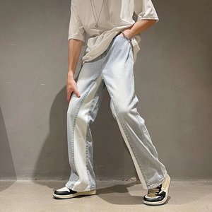 港风潮牌渐变hiphop拖地垂感牛仔裤男ins宽松牛仔长裤NJ05P43图片