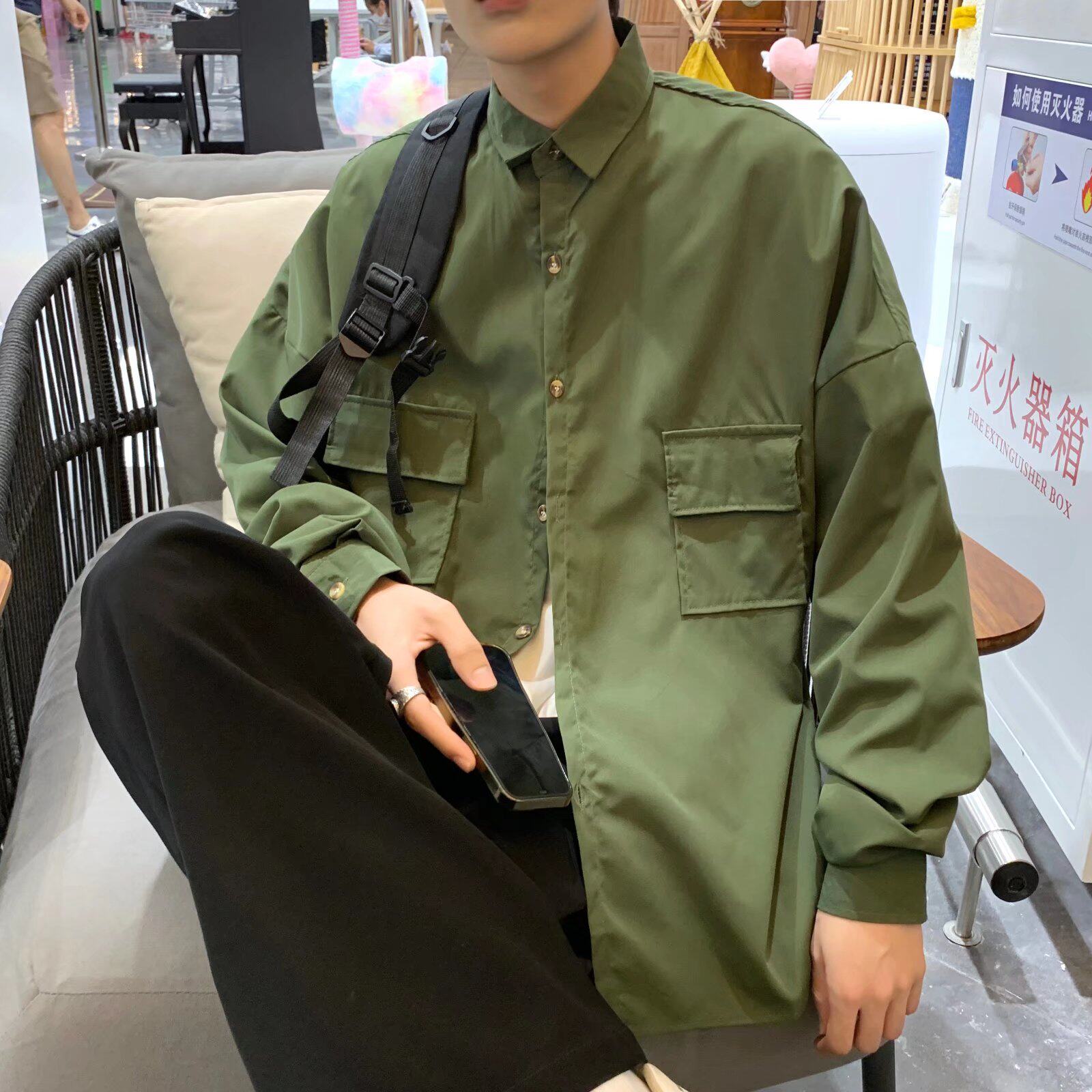 男秋纯棉工装衬衫口袋C106P35图片