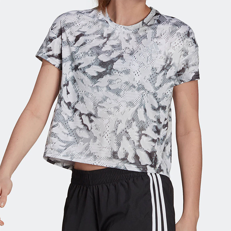 Adidas/阿迪达斯正品夏季女士透气跑步运动针织复古短袖T恤GU3827