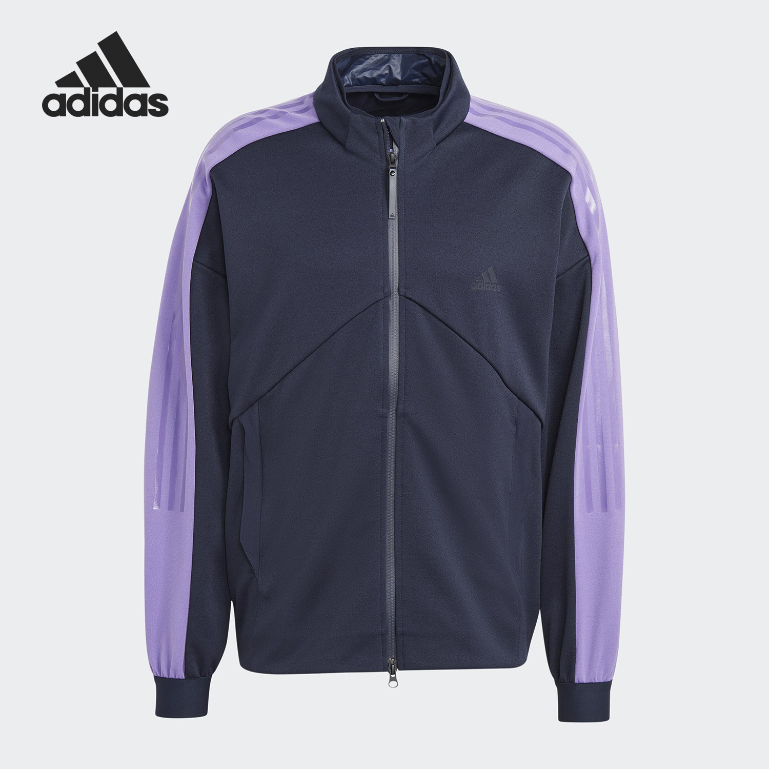 Adidas/阿迪达斯正品新款男黑紫色复古立领经典夹克外套HY4139