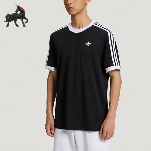 Adidas/阿迪达斯正品三叶草男士运动条纹圆领短袖T恤LD6446