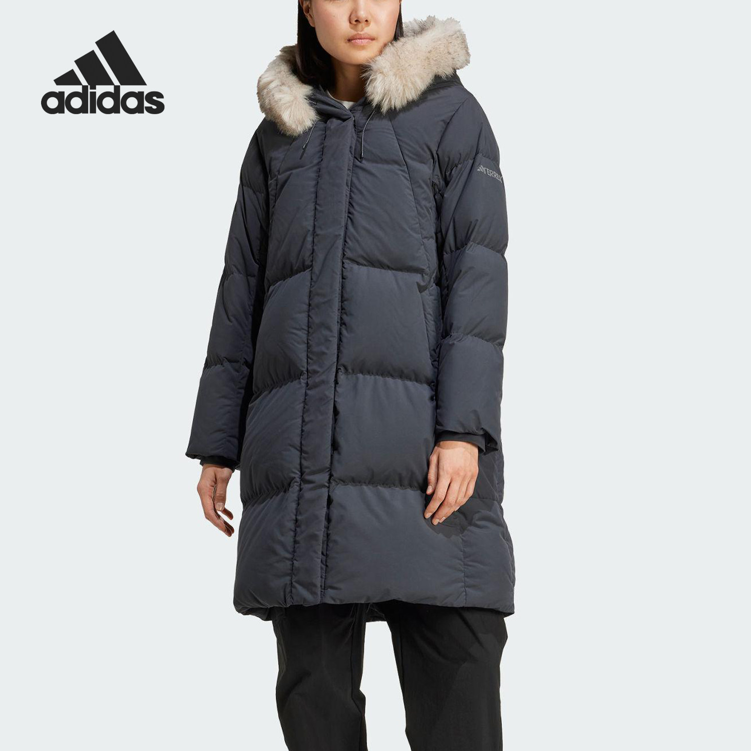 Adidas/阿迪达斯官方正品冬季女士保暖长款运动连帽羽绒服KC8485