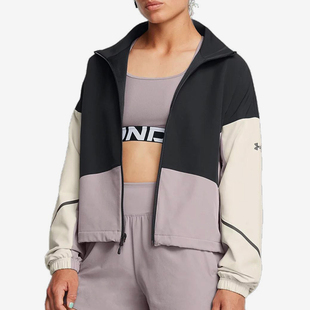 女士拼接复古拉链宽松梭织夹克外套1374889 新款 002 安德玛正品