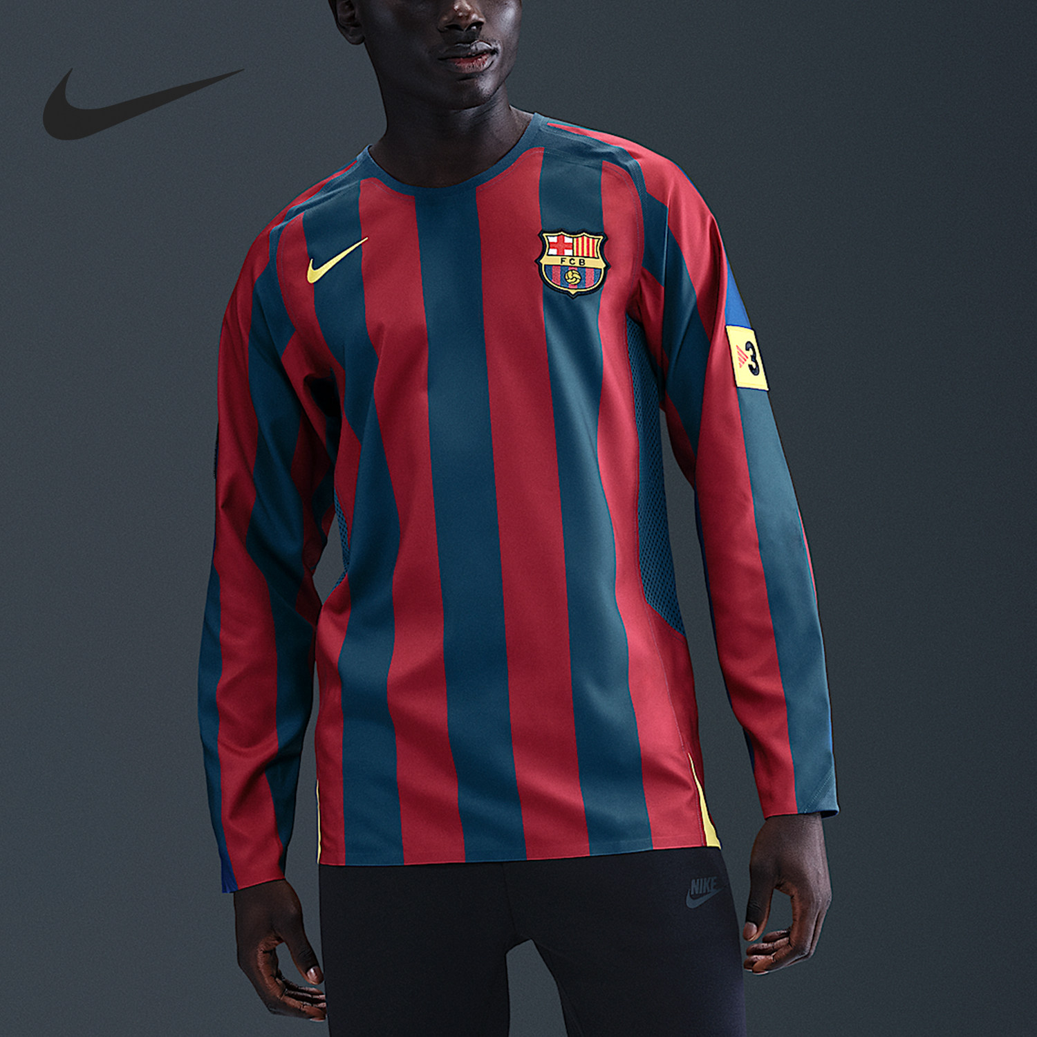Nike/耐克官方正品巴萨主场男士条纹运动训练长袖T恤HQ1461-471