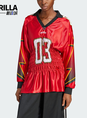 Adidas/阿迪达斯正品三叶草女士印花收腰足球长袖T恤JX9218