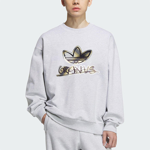 Adidas/阿迪达斯正品三叶草男士休闲运动复古印花圆领卫衣KC0117