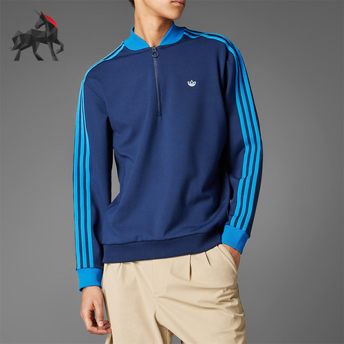 Adidas/阿迪达斯正品三叶草男女休闲半拉链运动户外套头衫JP0938