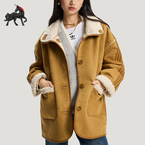 Adidas/阿迪达斯正品三叶草女士运动双面穿仿羊羔绒外套KT3145