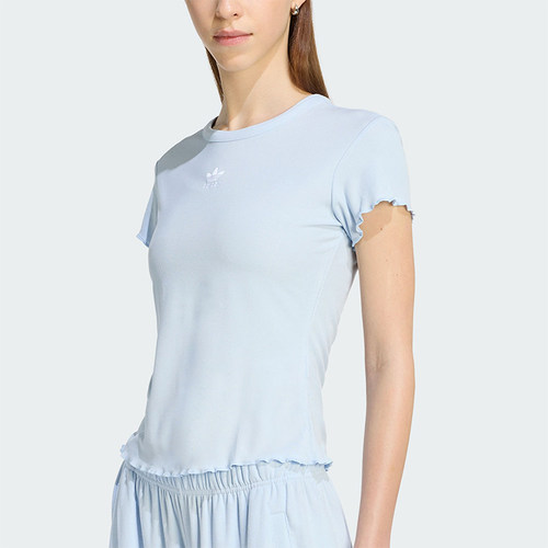 Adidas/阿迪达斯正品2026年女士简约经典波浪边运动短袖T恤KE1108
