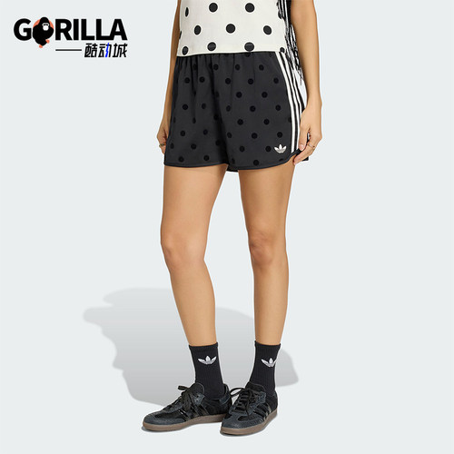 Adidas/阿迪达斯正品三叶草女士经典复古风波点运动短裤KV1172