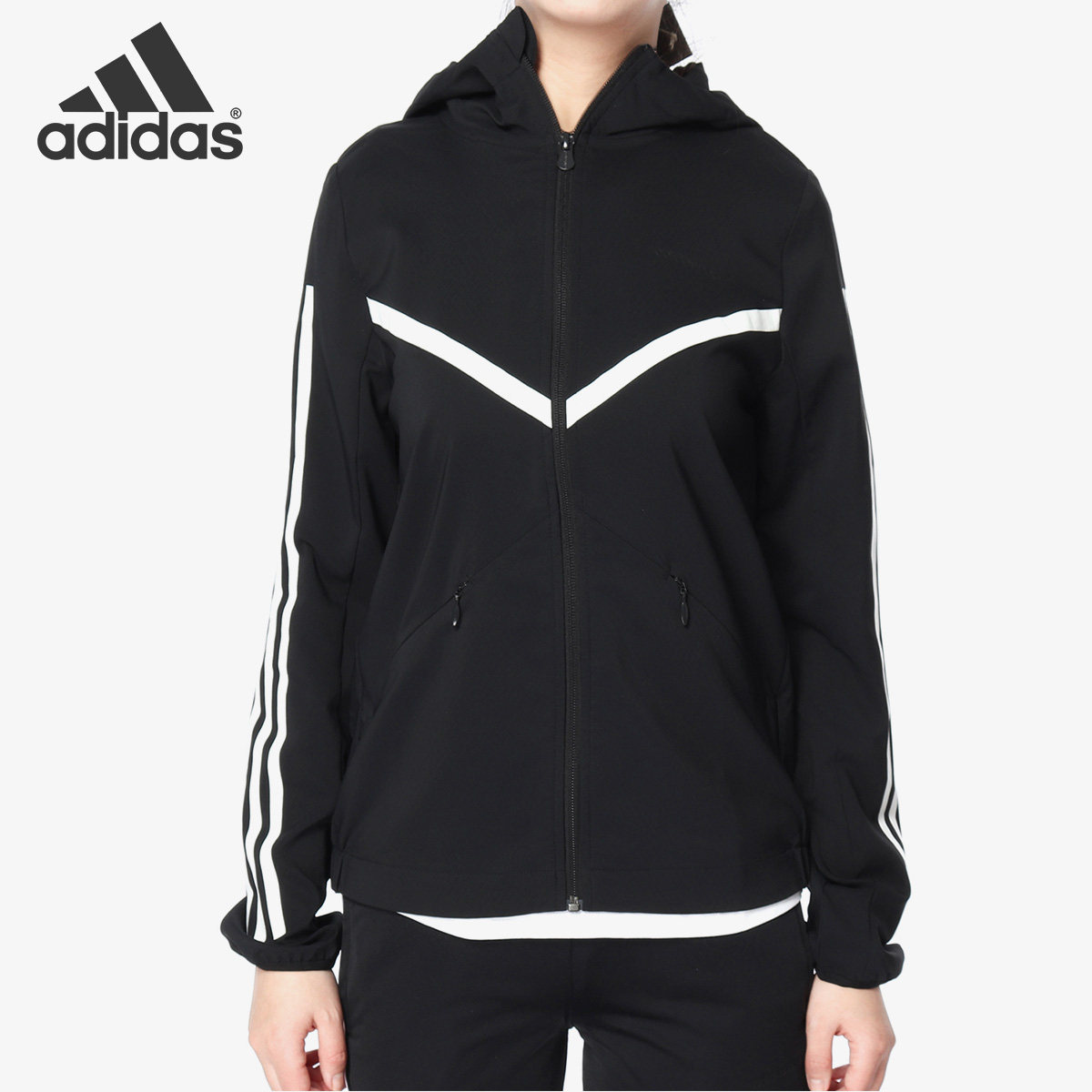 adidas/阿迪达斯官方正品neo女子连帽休闲运动梭织夹克外套cv9035