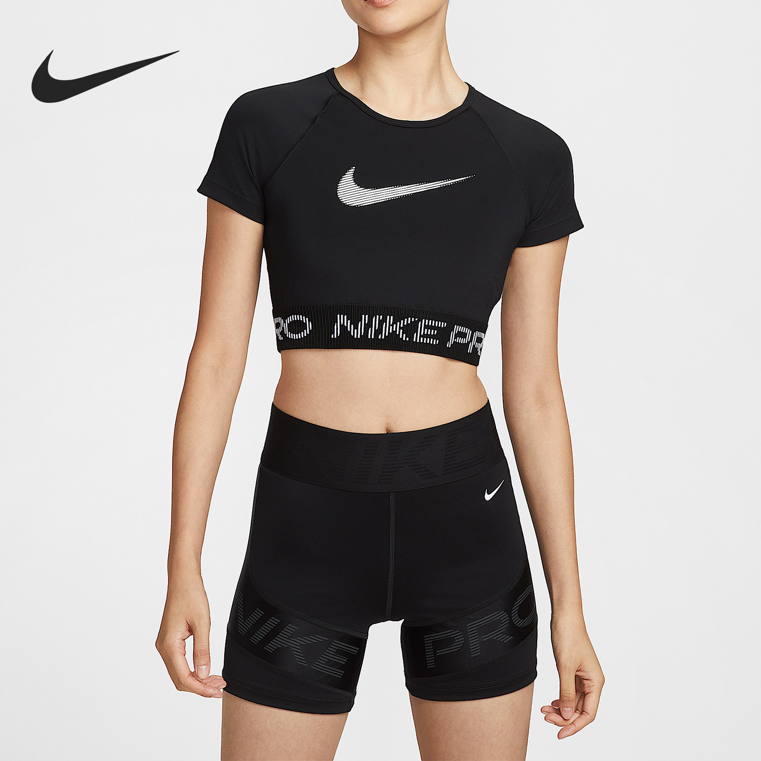 Nike/耐克正品Dri-FIT女士紧身短款训练图案短袖T恤HV3674-010