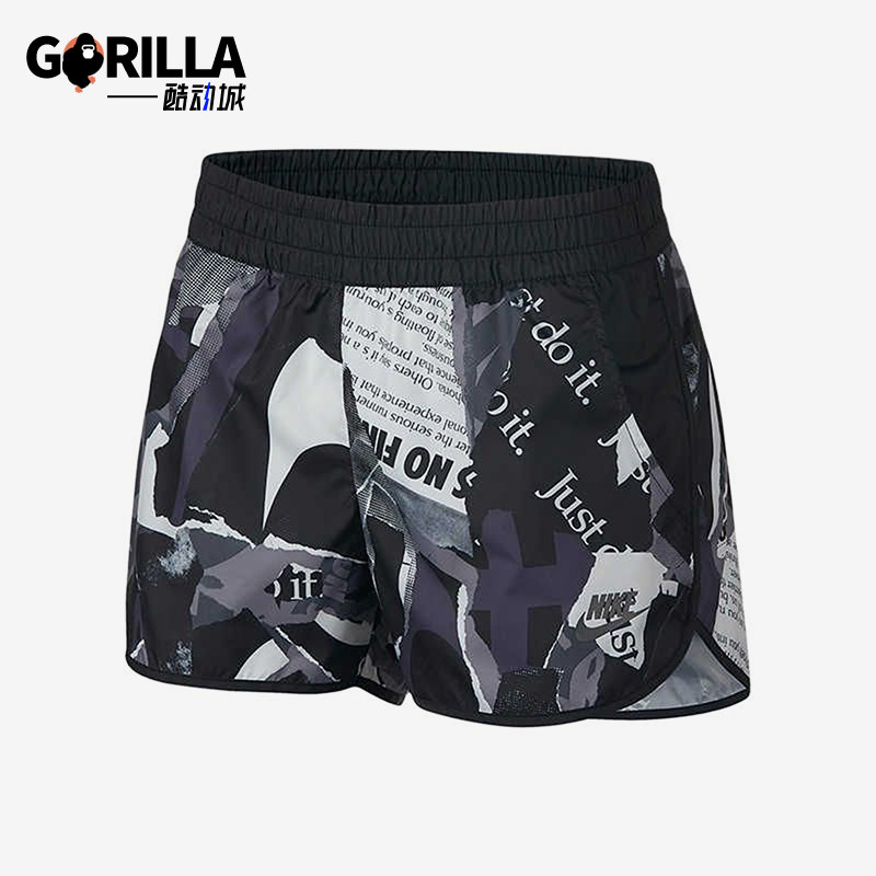 Nike/耐克正品新款女黑灰色合身满印中腰经典休闲短裤AJ6154-010