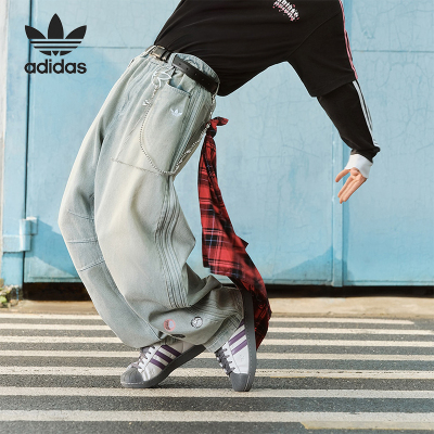 Adidas/阿迪达斯正品三叶草男士时尚经典运动弯刀牛仔长裤KT6366