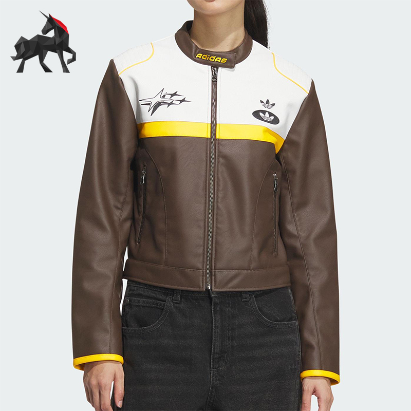 Adidas/阿迪达斯正品三叶草仿皮女士经典机车服赛车服外套JM8024