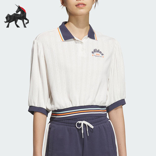 JM8000 Adidas 阿迪达斯正品 三叶草女士运动休闲针织短款 Polo衫