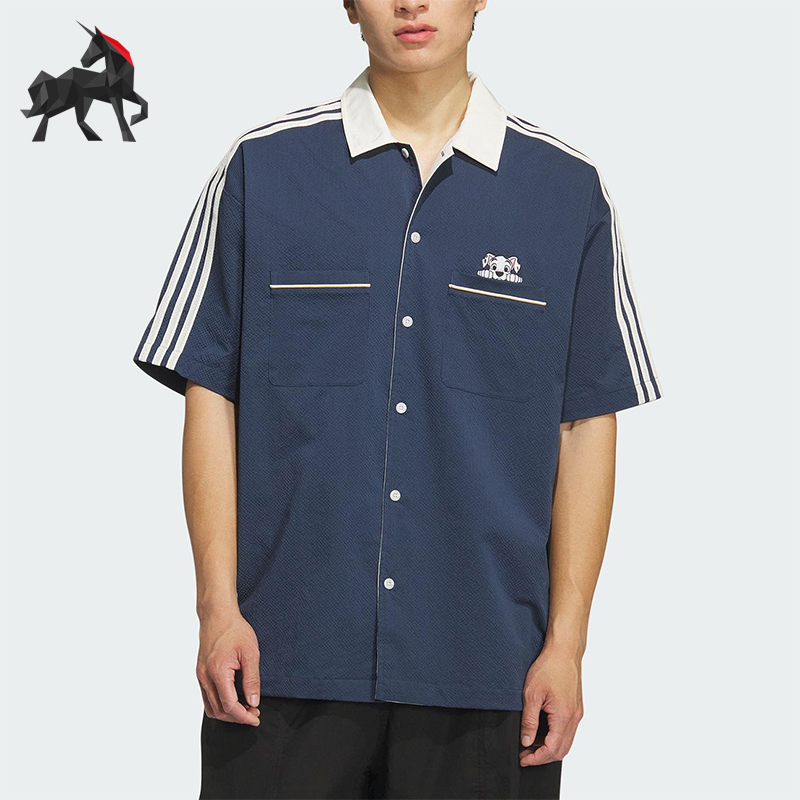 Adidas/阿迪达斯正品三叶草男女透气翻领运动休闲宽松衬衫KG6689