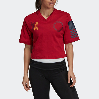 Adidas/阿迪达斯正品2025女士短款V领柔软舒适日常运动T恤DX7792