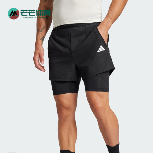 Adidas/阿迪达斯正品2025男士透气二合一跑步经典运动短裤JE5665