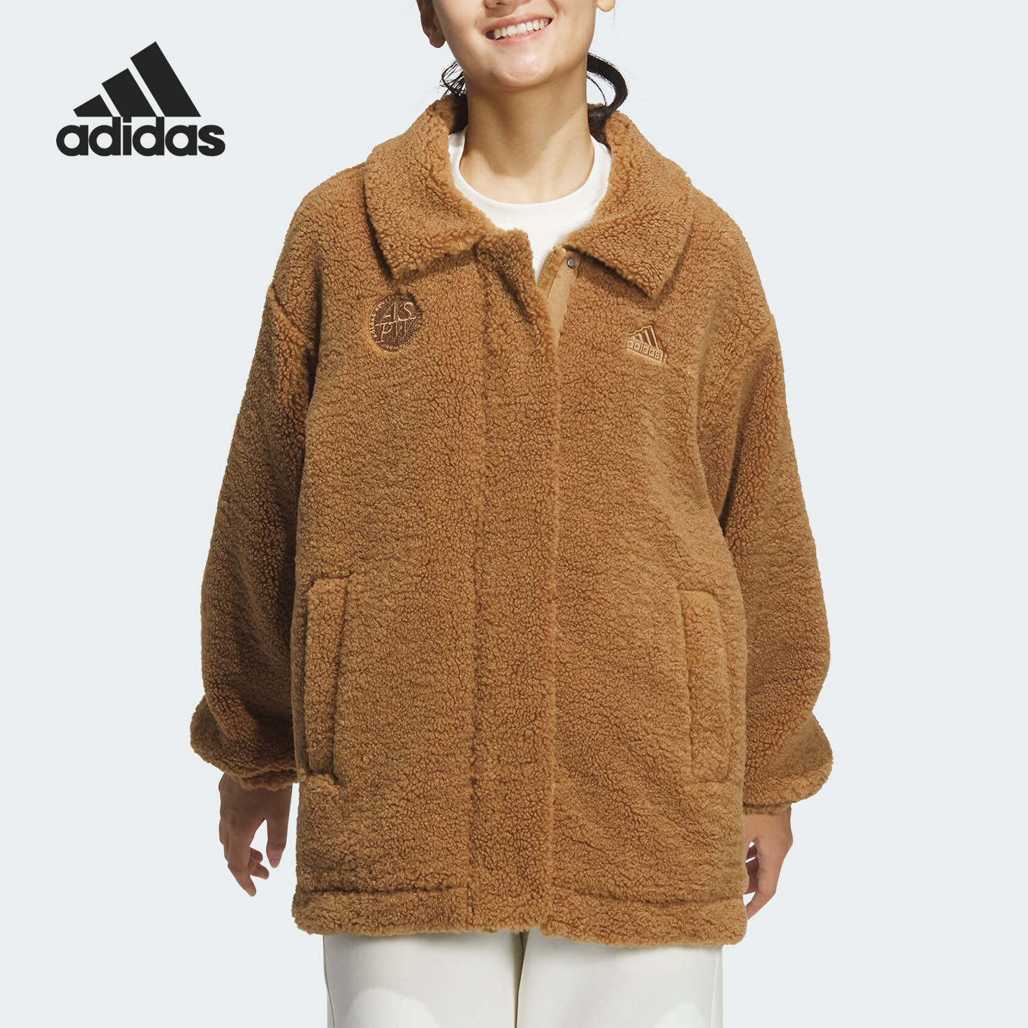 阿迪达斯女士复古翻领外套