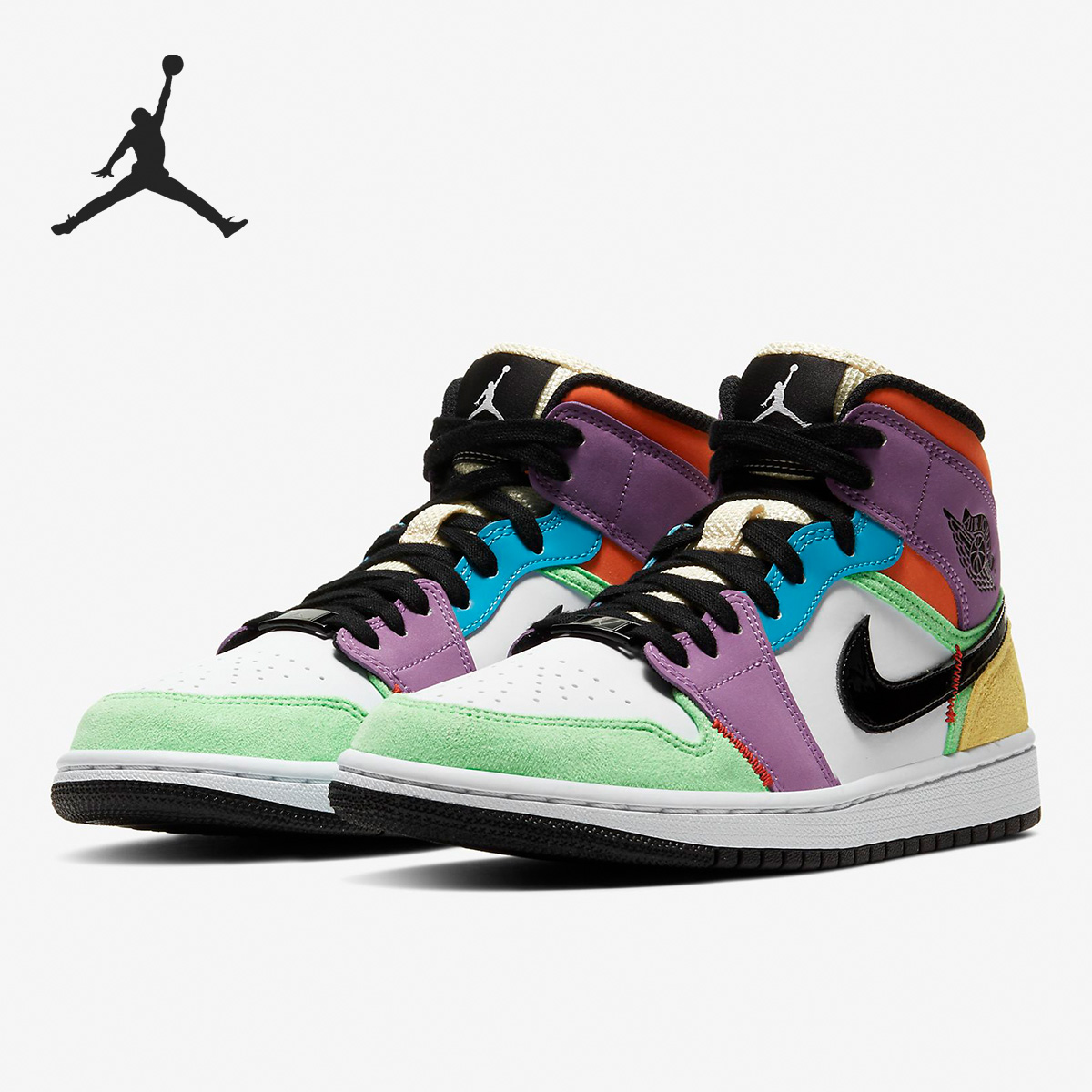 nike/耐克正品air jordan1 mid aj1彩色拼接彩蛋女子运动鞋cw1140