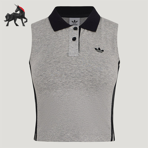 Adidas/阿迪达斯正品三叶草女士透气翻领针织POLO领背心T恤KY5694