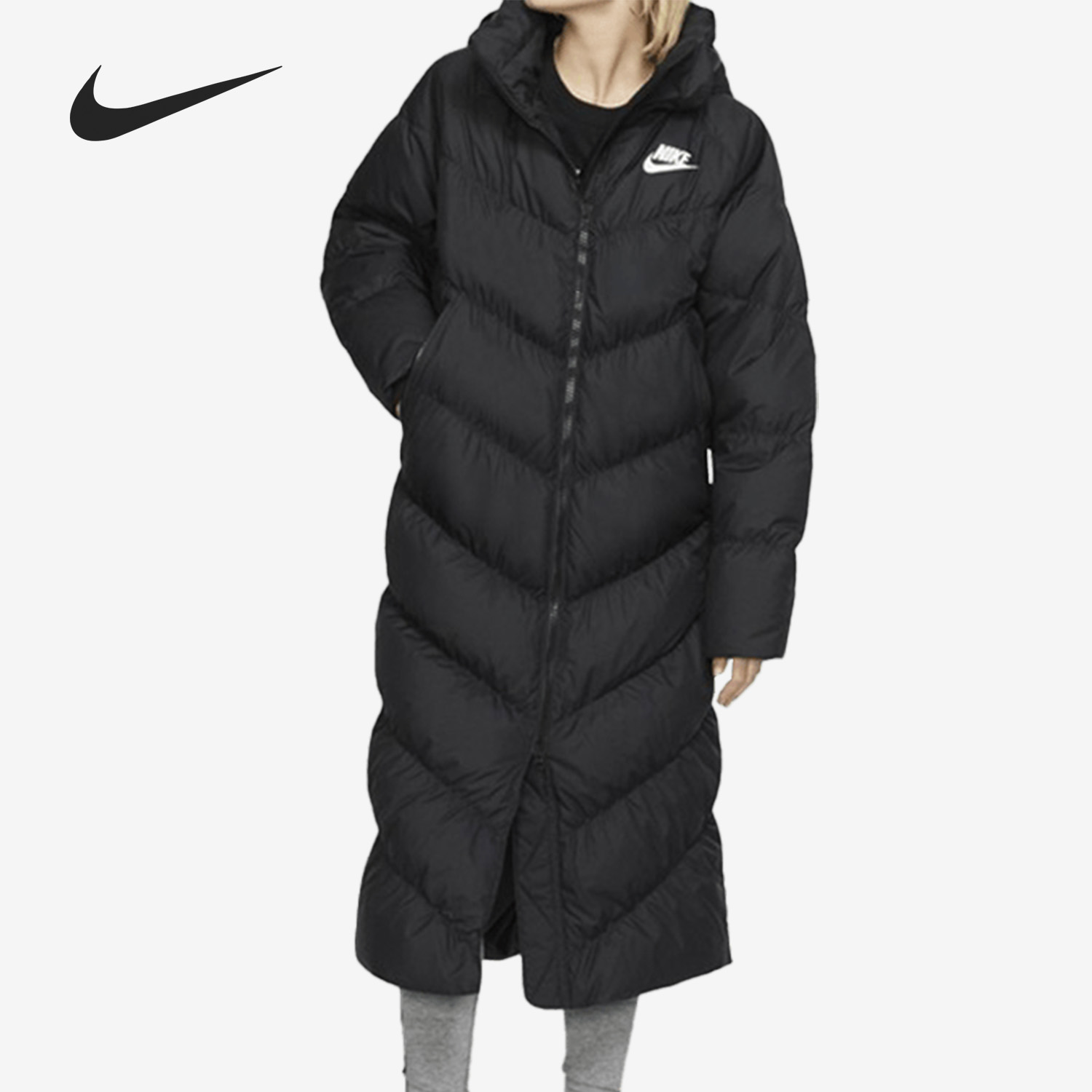 耐克休闲运动长款保暖羽绒服